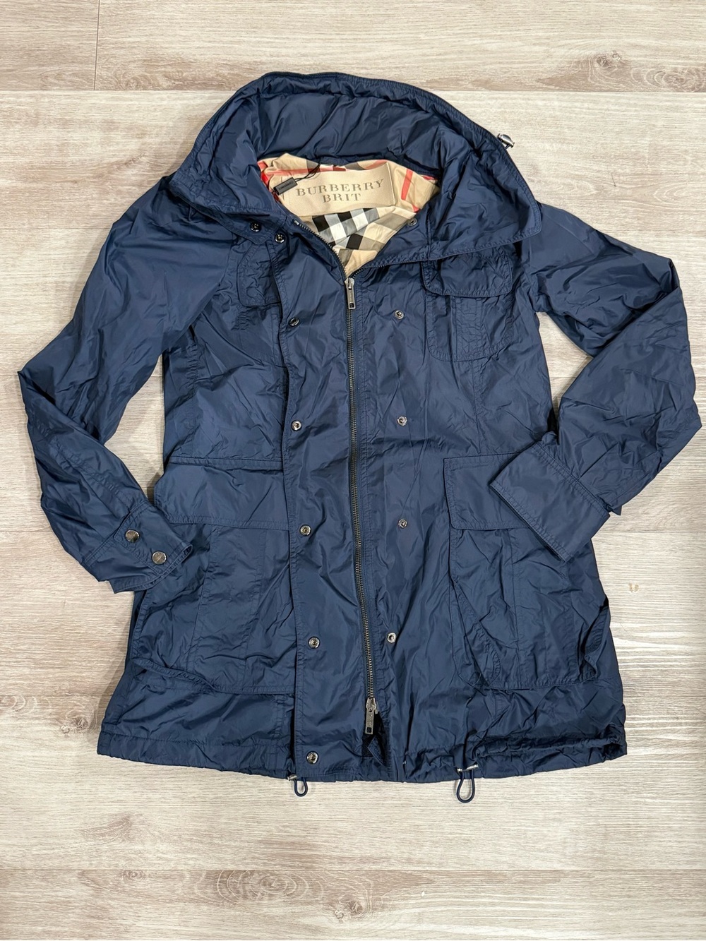 Burberry Brit Women's Navy Blue Utility  Hooded Jacket: Size XS-S